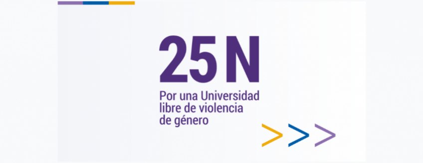 Imagen en fondo claro y texto en violeta: 25N Por una Universidad libre de violencia de género